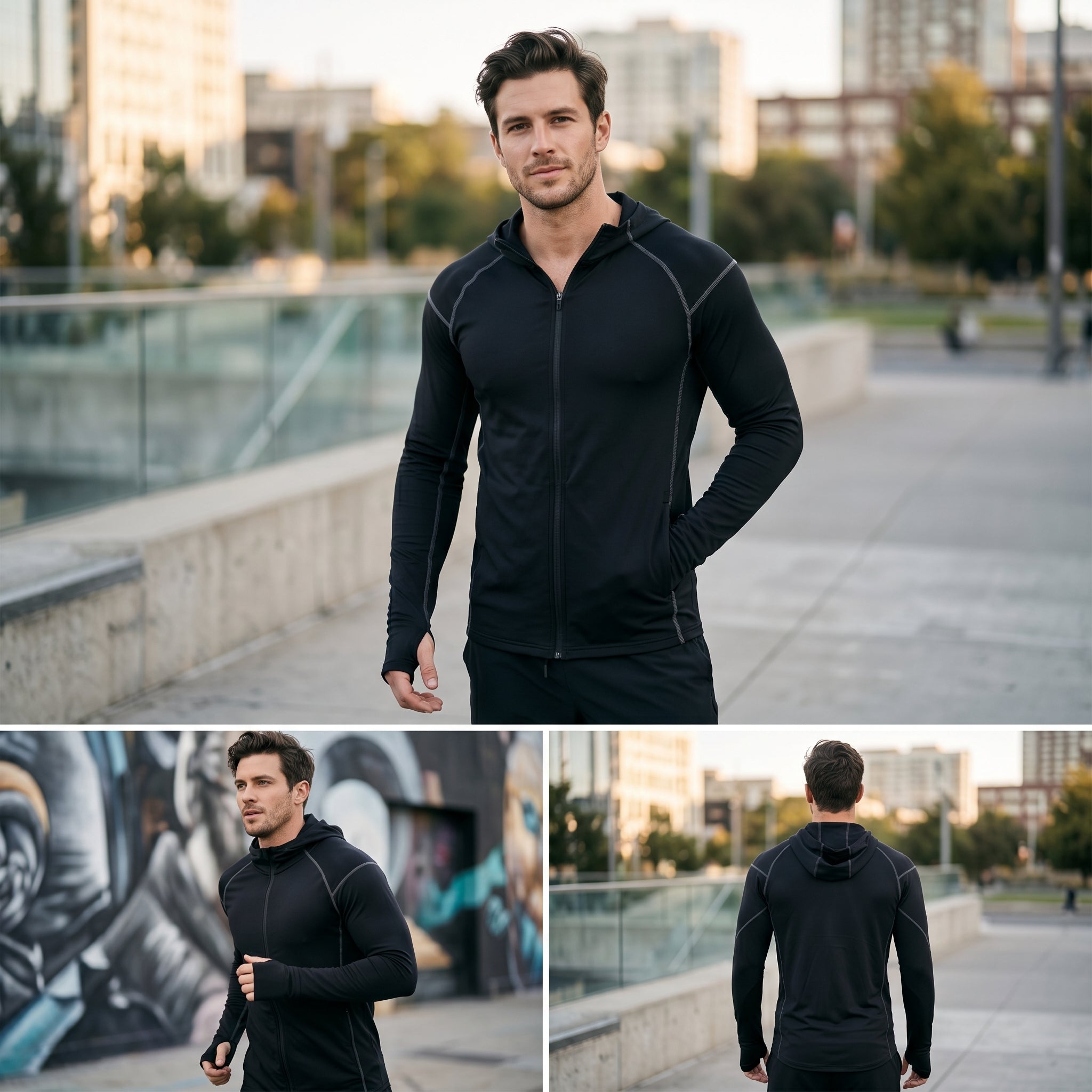 Men's Sport Jacket with Hoodie - Versatile Performance and Style